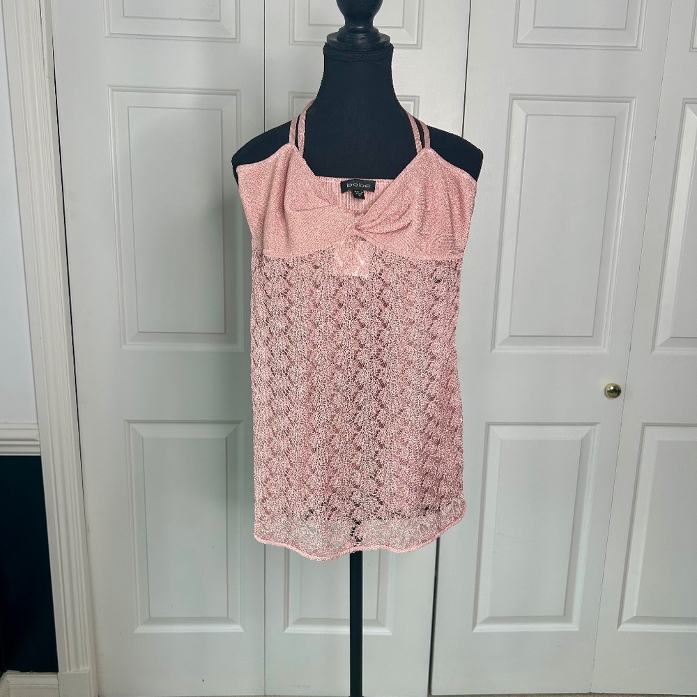 NWT Bebe Pink Sparkly Shirt with Sweetheart Neckline & Adjustable Straps Size M